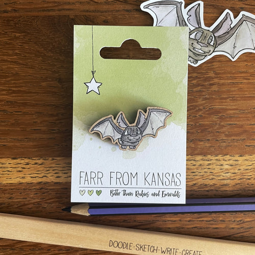 Bat Cherry Wood Pin badge