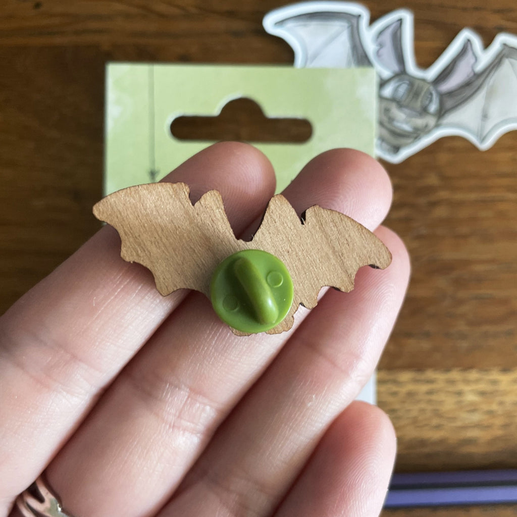 Bat Cherry Wood Pin badge