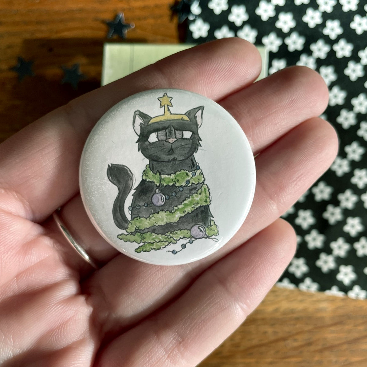 Christmas Cat Button Badge