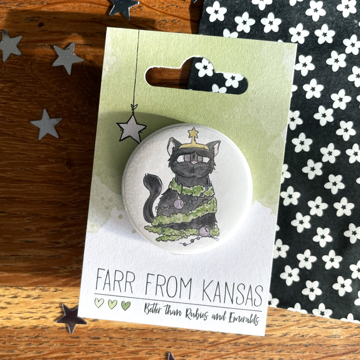 Christmas Cat Button Badge