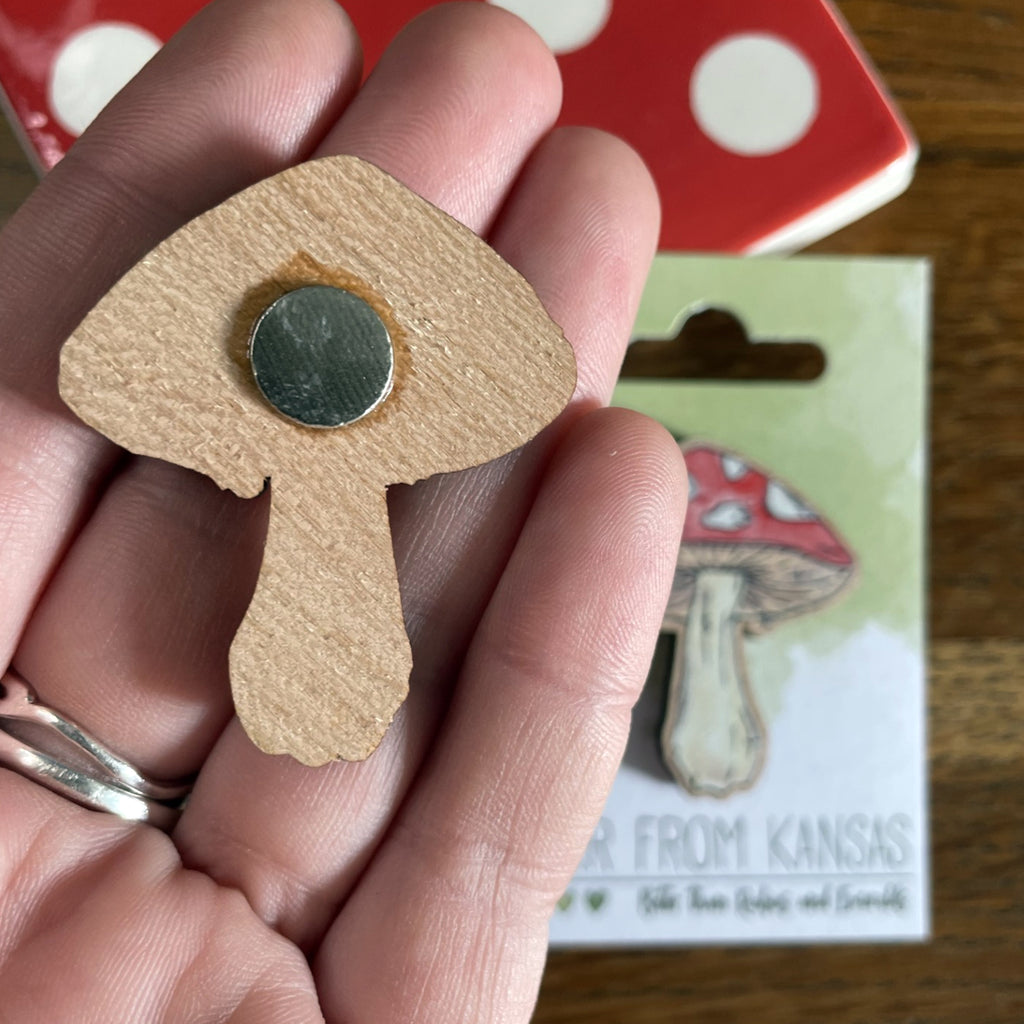 Mushroom Cherry Wood Magnet