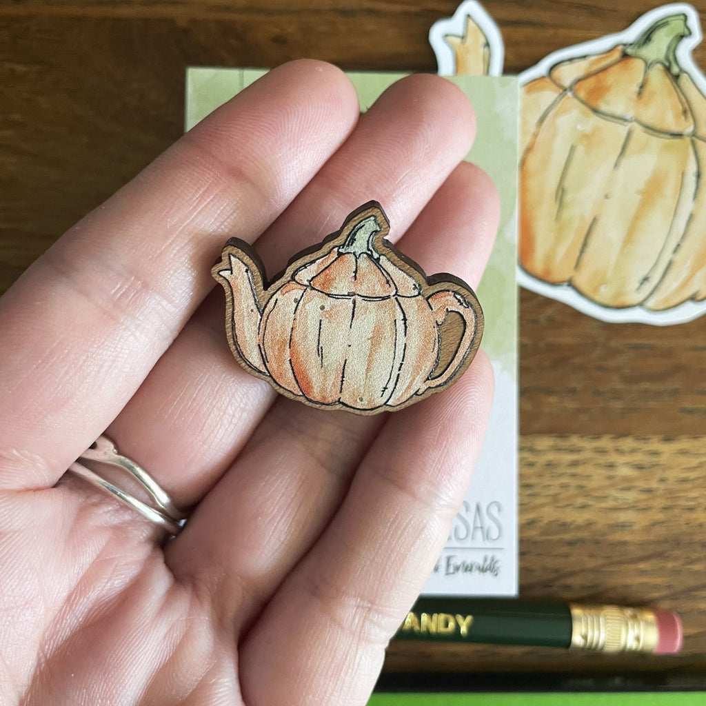 Pumpkin Cherry Wood Pin Badge