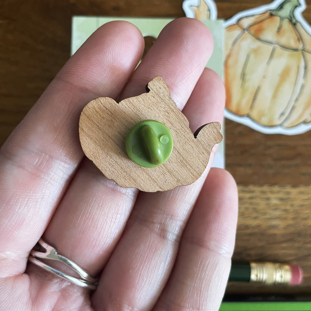Pumpkin Cherry Wood Pin Badge