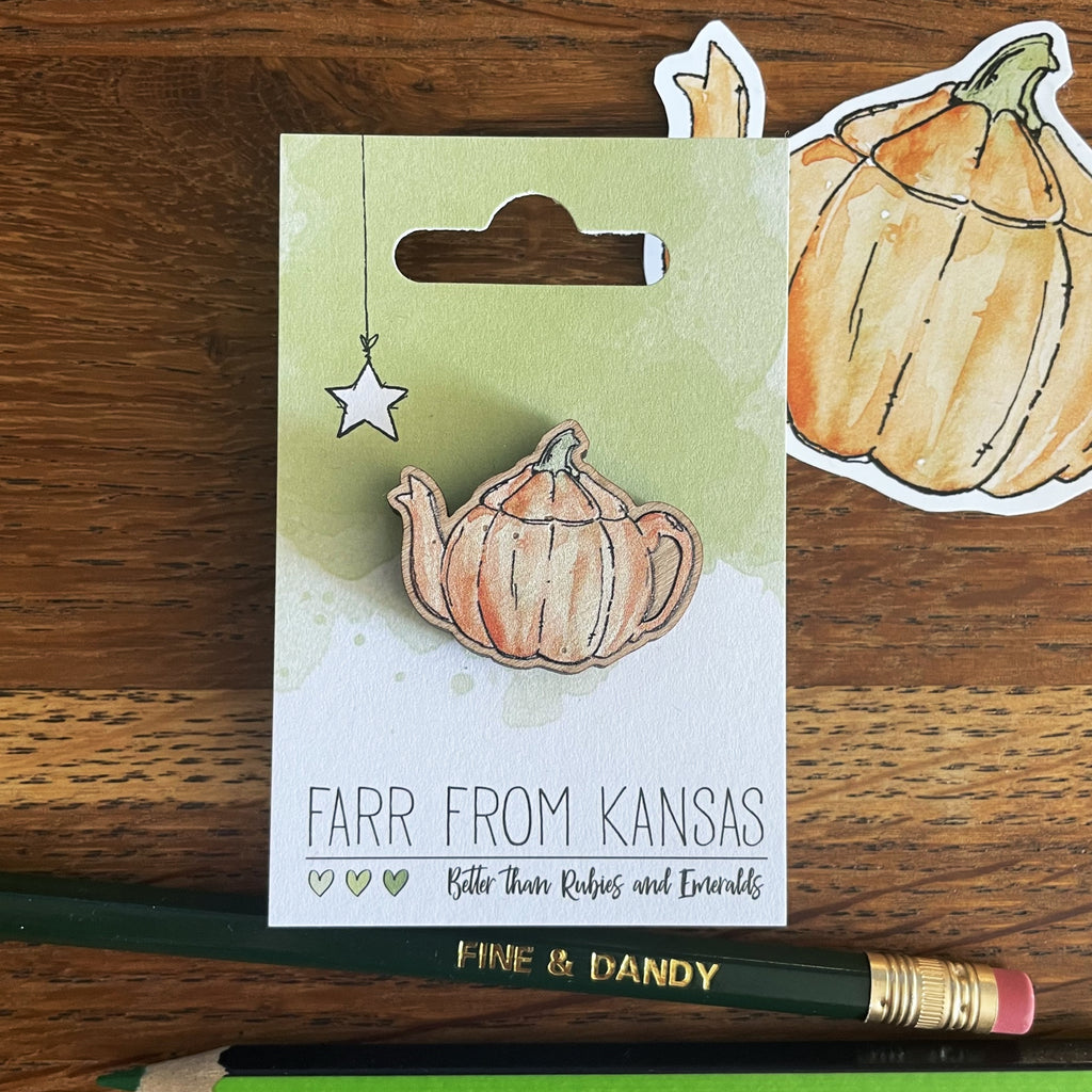 Pumpkin Cherry Wood Pin Badge