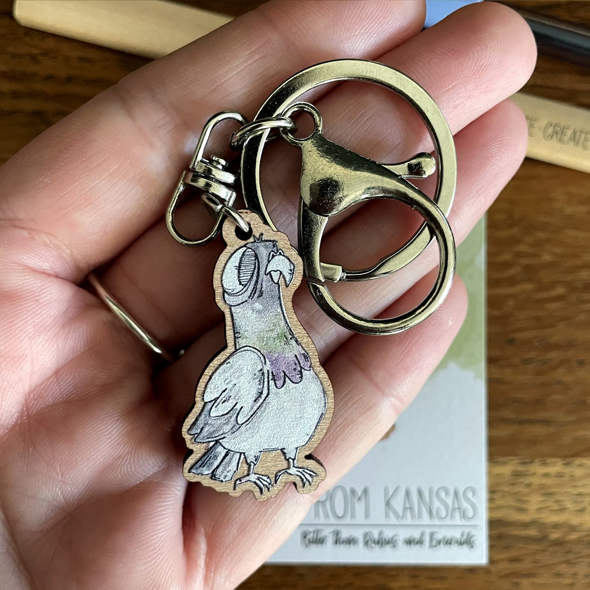 Pigeon Cherry Wood Keyring