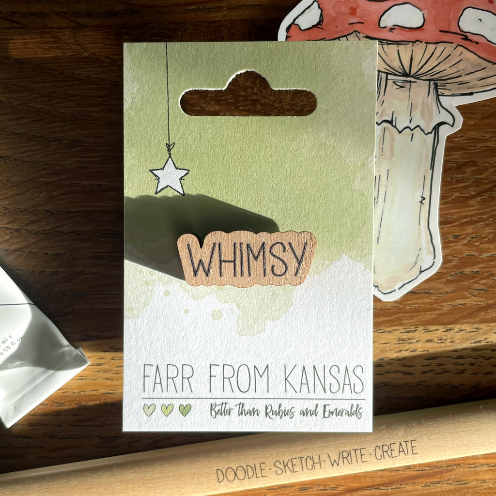 Whimsy Cherry Wood Pin Badge