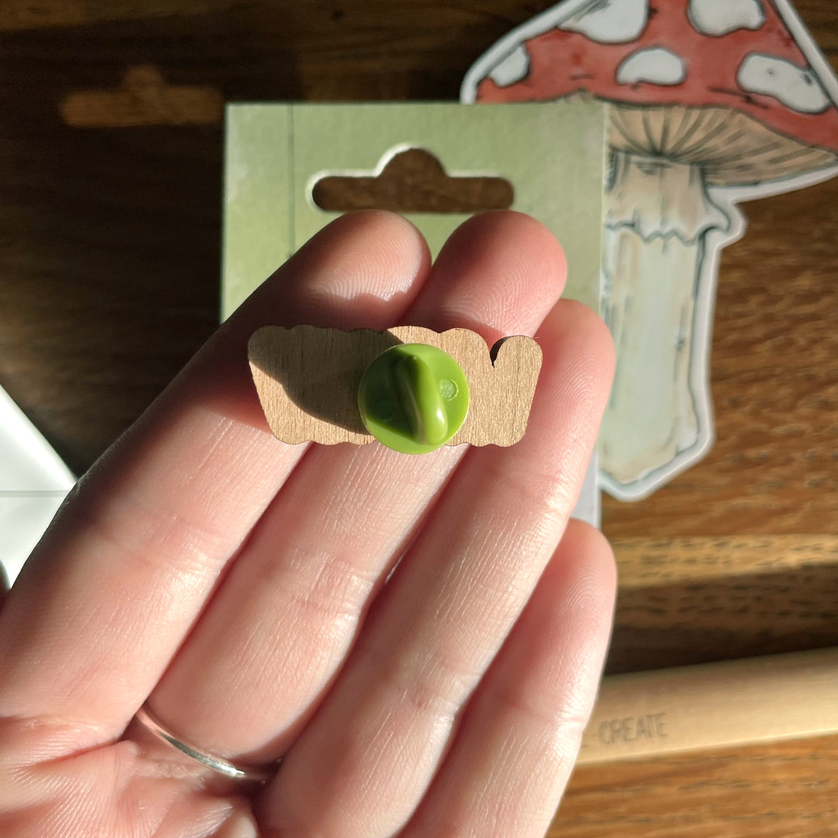Whimsy Cherry Wood Pin Badge