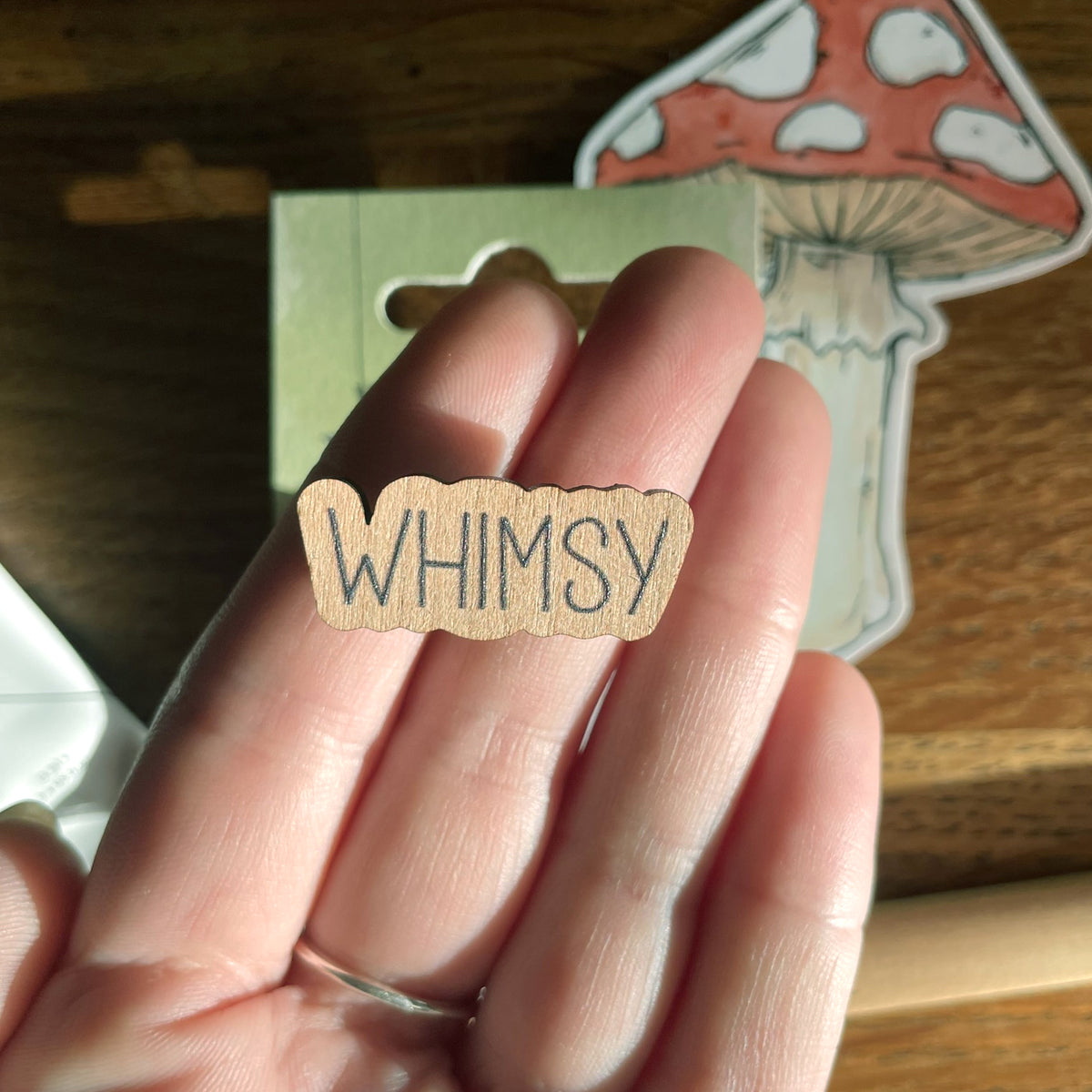 Whimsy Cherry Wood Pin Badge